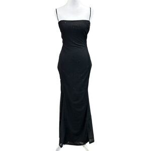 Vintage Pia Speckled Mesh Maxi Dark Romantic Whimsical Dress Size M Black